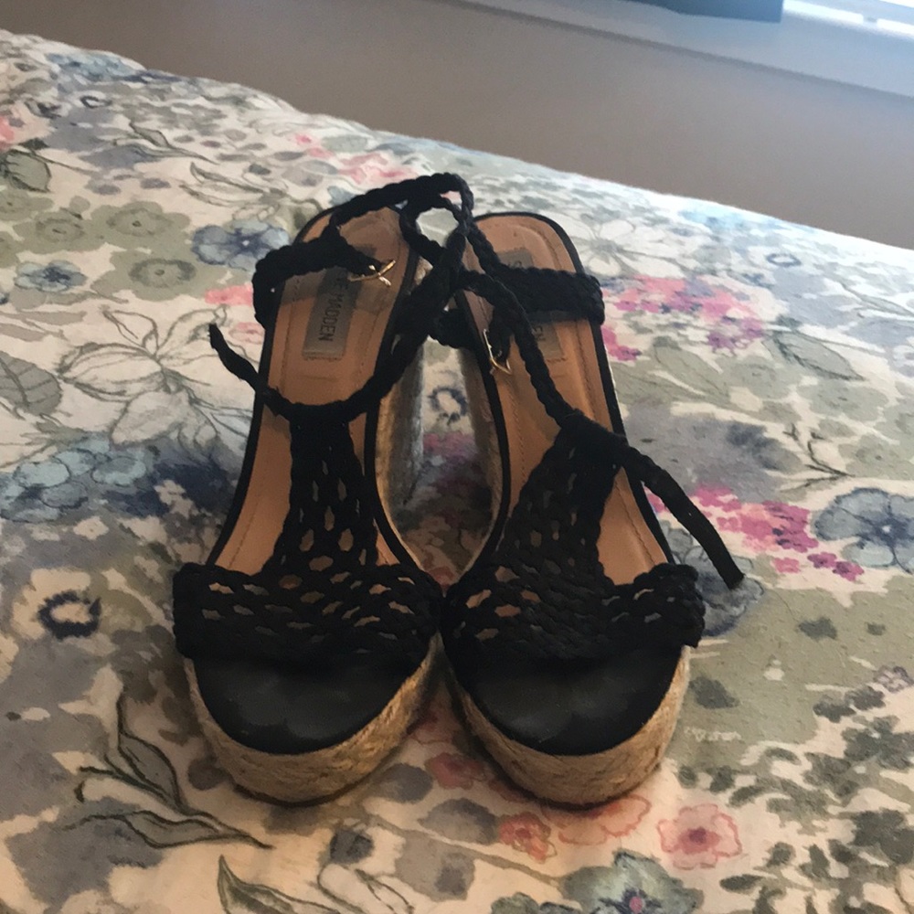 Steve Madden black wedges; size 9